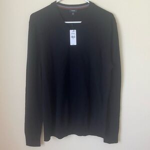 Express Mens Merino Wool V Neck Black Sweater Size M
